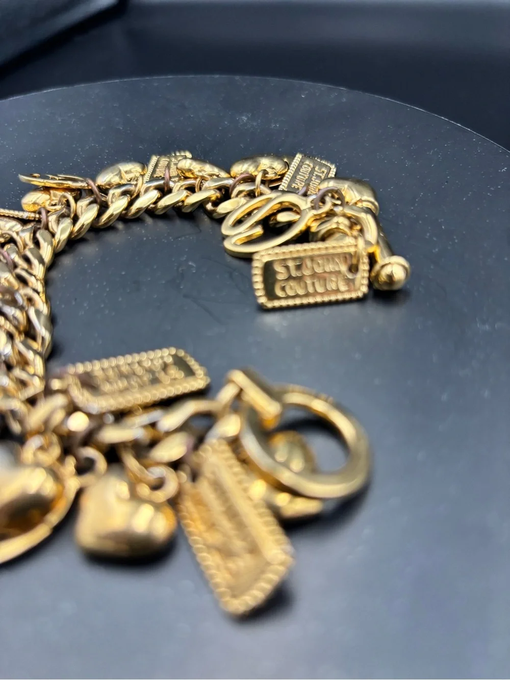 St. John “Love of My Life” Gold Plated Heart Logo Charm Bracelet Rare